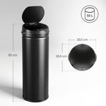 Poubelle cuisine automatique 50L acier inoxydable, poubelle à couvercle à fermeture en douceur, 30,5x30,5x85cm, noir