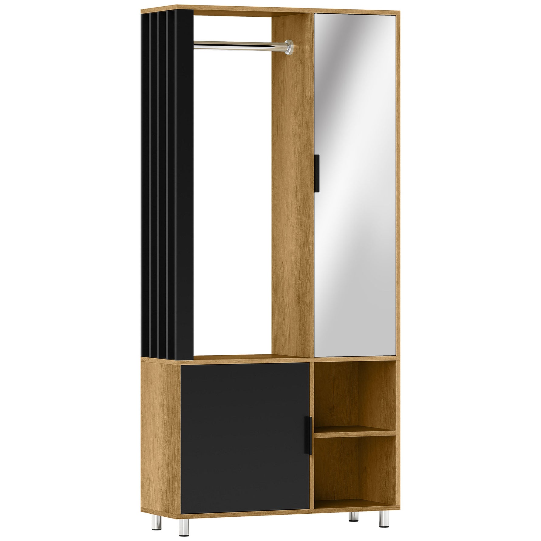 Armoire chambre penderie avec miroir, compartiments ouverts, placard et tringle de suspension, 80 x 30 x 170 cm, naturel