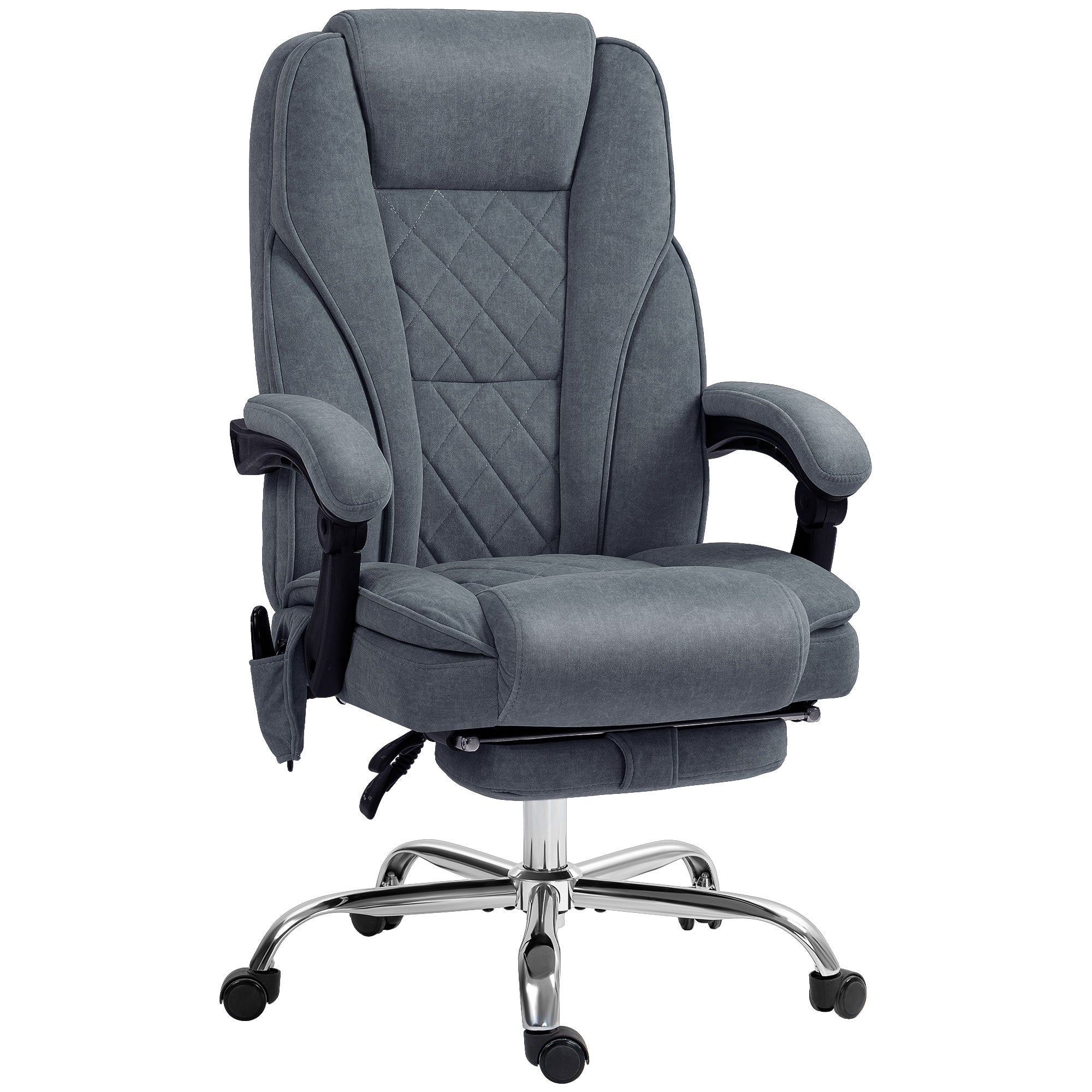 Fauteuil de bureau massant et chauffant hauteur réglable dossier inclinable télécommande repose-pieds rétractable gris