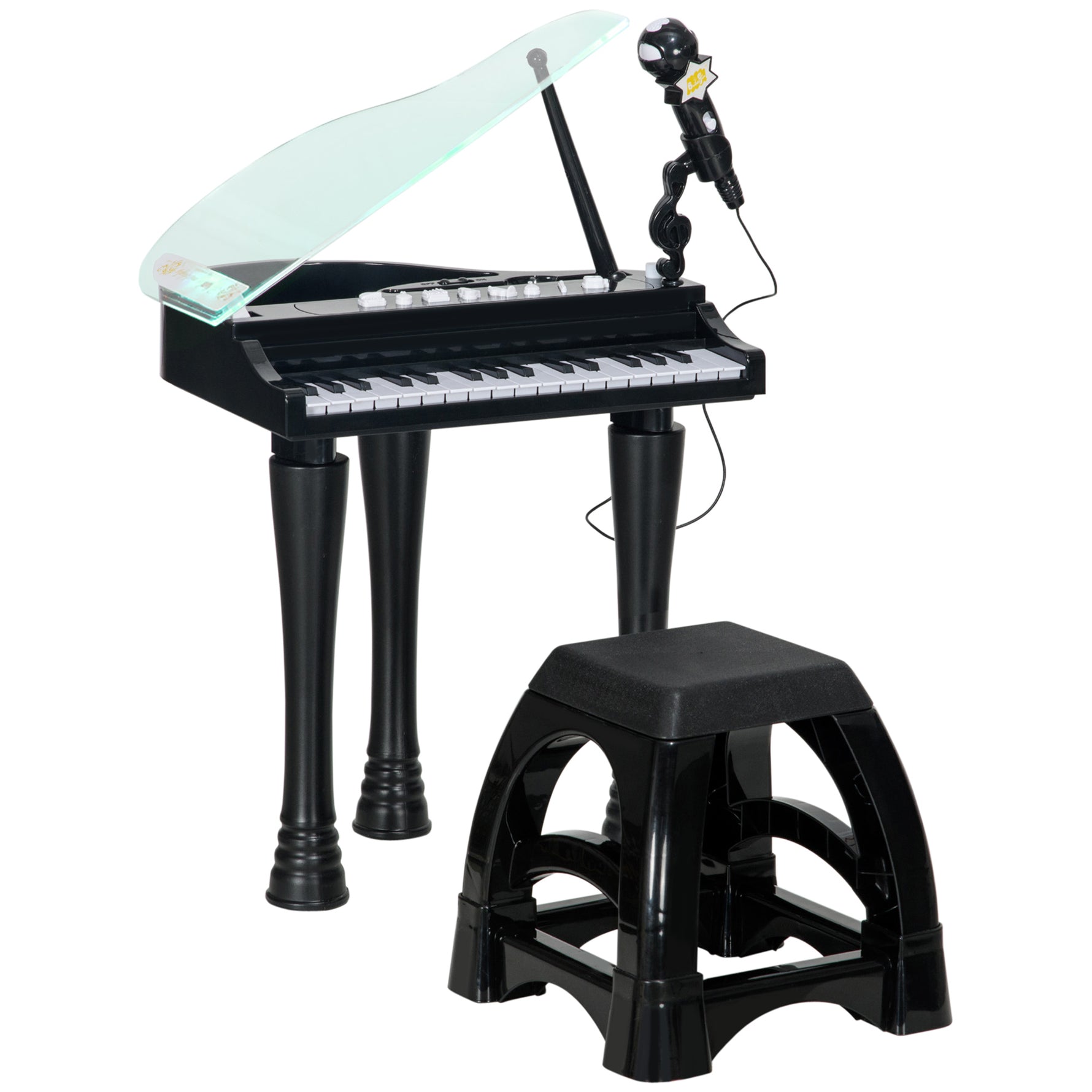 Piano enfant électronique 32 touches multifonctions avec micro haut parleur tabouret couvercle lumineux LED noir