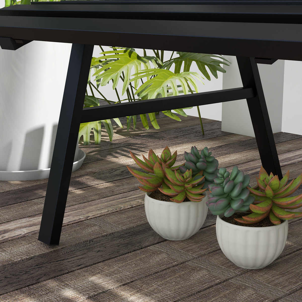 Banc de jardin extérieur 2 Places Assise Dossier à Lattes, en aluminium, dim. 123L x 67l x 79H cm, noir