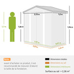 Abri de jardin 2,36 m², cabane de jardin exterieur en acier galvanisé facile à monter, 213x120x194cm chêne