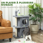 Arbre à chat à 3 niveaux tour pour chat 2 niches et surface de repos confortable, balle 43 x 33 x 80 cm gris foncé-3