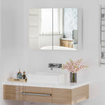 Armoire murale salle de bain avec miroir, 80 x 15 x 60 cm, meuble salle de bain, armoire de toilette avec double portes et étagères réglables, blanc