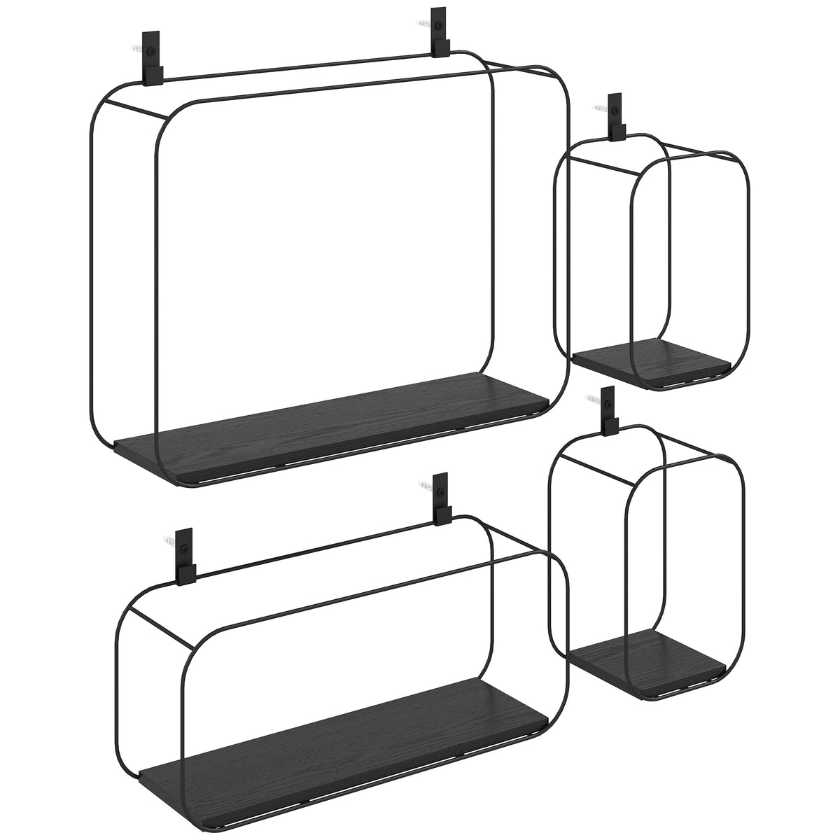 Set di 4 mensole da parete in stile industriale, scaffali geometrici sospesi in metallo, per soggiorno, camera da letto e ufficio, nero