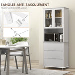 Buffet de cuisine meuble de rangement placard 2 portes 3 tiroirs et niche centrale dim. 68L x 38l x 172H cm MDF blanc