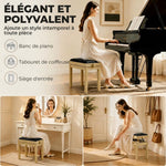 Banc de Piano, Tabouret Piano Réglable en Hauteur 45-56 cm, Banc de Clavier, Siège Rembourré en Velours, Bois Naturel