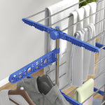 Séchoir à linge étendoir pliable ailes latérales utilisation intérieure et extérieure 3 niveaux 142 x 55 x 152 cm bleu