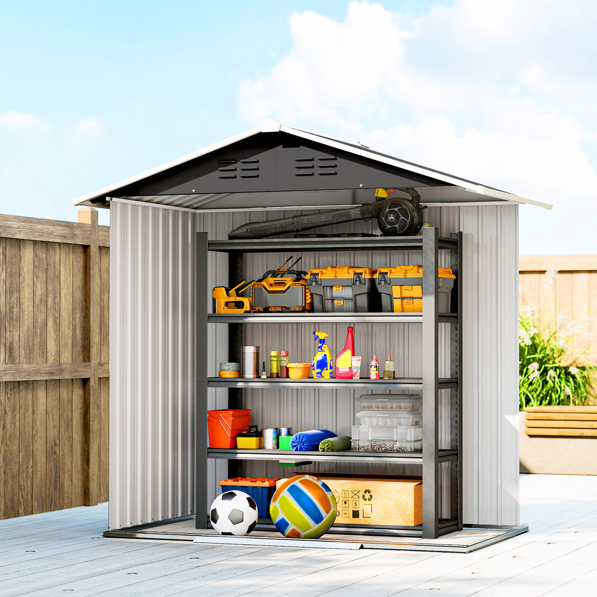 Abri de jardin en métal grand espace de rangement extérieur avec portes coulissantes 194 x 107 x 191 cm gris foncé