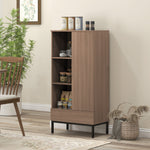 Buffet meuble de rangement avec placard à portes, tiroir, 3 compartiments ouverts et étagères réglables, gris