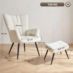Fauteuil de Salon avec Repose-Pied, Fauteuil d'Appoint Capitonné en Peluche Teddy, Dossier Haut, Poches Latérales, Beige