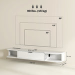 Hängendes TV-Board, Fernsehschrank für Fernseher bis 50 Zoll, Klappfach 2 Ablagen 120x24x16cm weiß