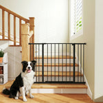 Barrière de Sécurité Chien Réglable 76-107 cm, avec 2 Rallonges (10/15 cm), Ouverture d'une Main, sans Perçage, Noir