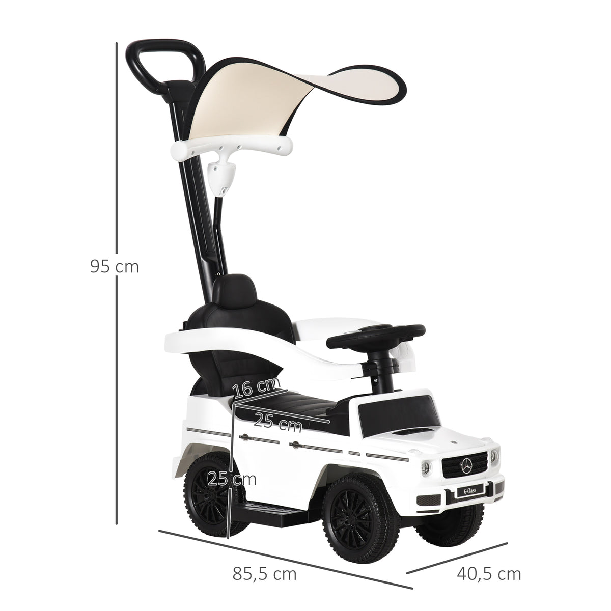 Porteur Enfants Voiture Enfant Multi-équipée 12-36 Mois klaxon Marche-Pieds, Garde-Corps et ombrelle Blanc