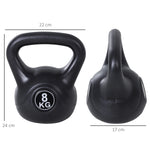 Kettlebell 8 kg, haltère avec poignée ergonomique, haltère à boule, musculation, entraînement, 22 x 17 x 24 cm noir