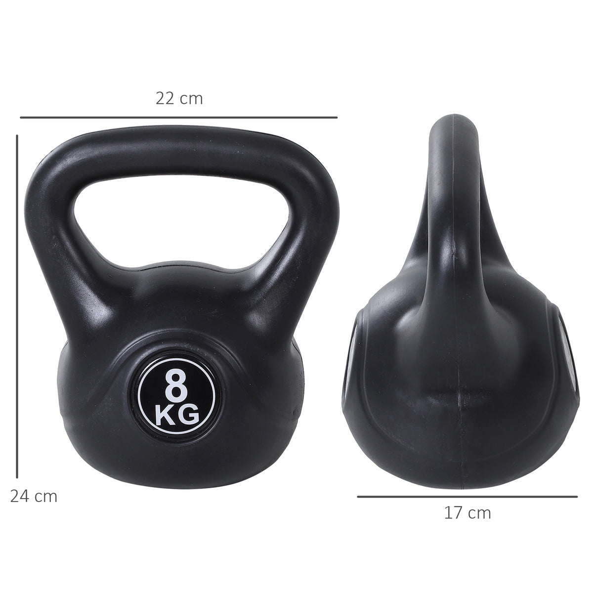 Kettlebell 8 kg, haltère avec poignée ergonomique, haltère à boule, musculation, entraînement, 22 x 17 x 24 cm noir