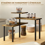 Étagère de cuisine rotative à 3 niveaux, étagère d'angle, cadre en métal, 40 x 18 x 36,5 cm, brun rustique