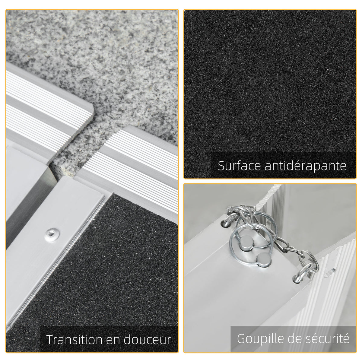 Rampe de Fauteuil Roulant Rampe de Chargement Rampe d'accès antidérapante Pliable avec Bordures de sécurité alu. Noir