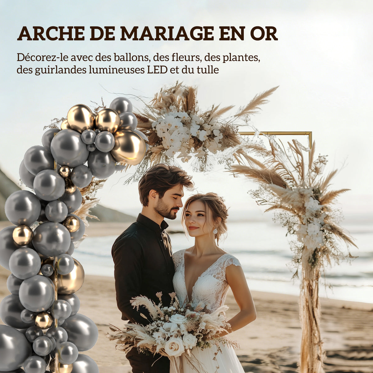 Goldener Metall-Hintergrundbogen für Hochzeiten, 2 m, Gartenbogen, Hochzeit, Blumen-Ballonbogen