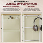 Commode 4 tiroirs en tissu, meuble de rangement avec 4 poches, 2 crochets, structure en acier, 45 x 30 x 94,5 cm, beige
