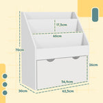 Bibliothèque pour enfants Multi-Rangement avec 3 niveaux d'étagères et un tiroir, 62,5L x 30l x 70H cm, blanc