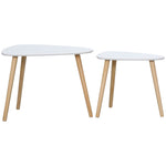 Juego de 2 mesas nido de diseño escandinavo con patas de madera y tablero de madera, blanco