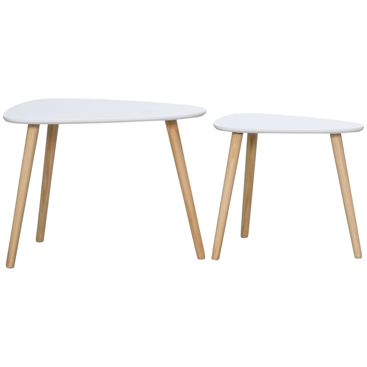 Juego de 2 mesas nido de diseño escandinavo con patas de madera y tablero de madera, blanco