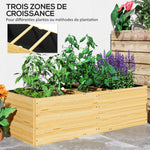 Jardinière extérieur, carré potager en bois, 3 compartiments de plantation et doublure inclus, 140x60x40cm, naturel