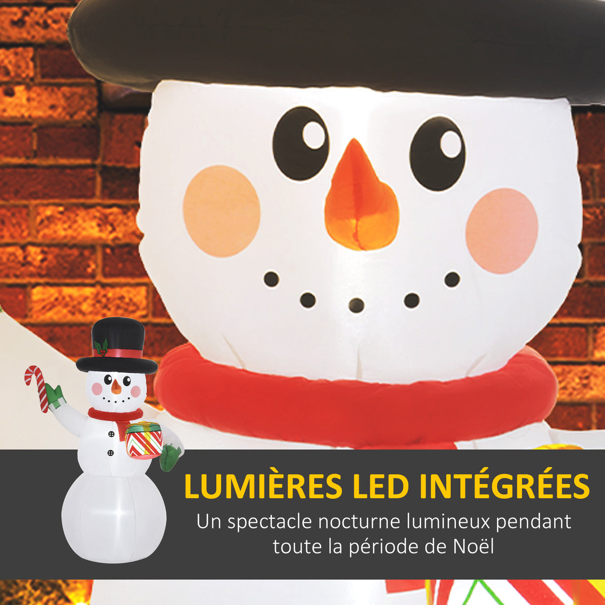 Bonhomme de neige gonflable de Noël de 180 cm avec lumières LED, matériel fixation et souffleur, intérieur et extérieur