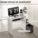Bureau Informatique multimédia étagères Tablette Clavier Panier Gris Panneaux Particules Blanc