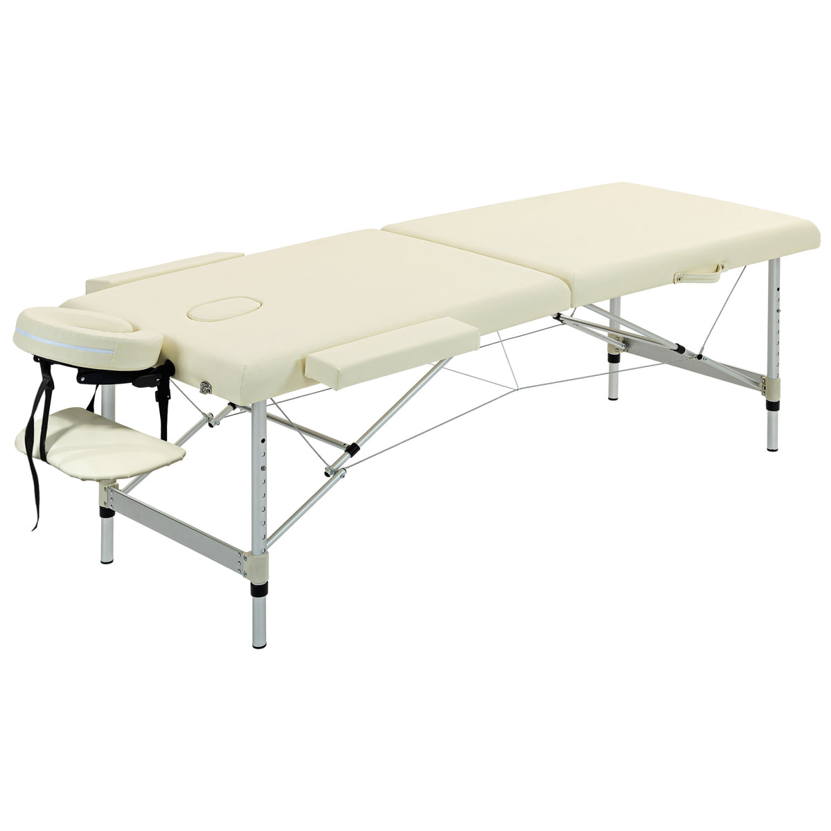 Draagbare opvouwbare massagetafel + draagtas max. belasting 225 kg in hoogte verstelbaar 210 x 90 cm crème