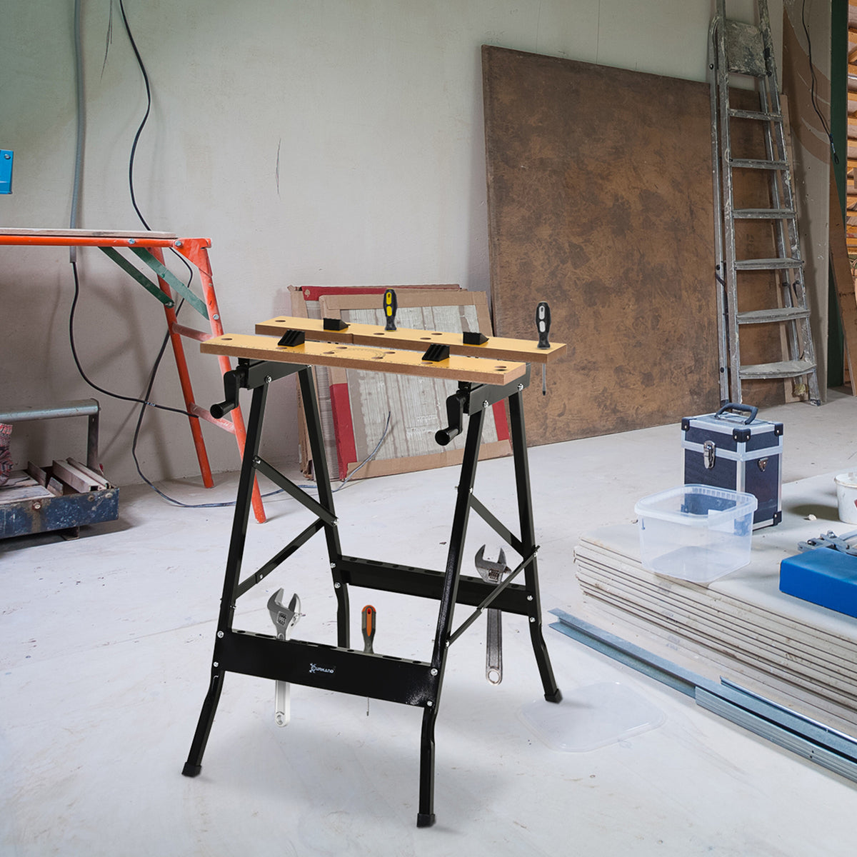 Établi pliant établi de serrage avec 4 serre-joints table de travail, charge 100 kg, 62,5x60,5x78,5cm, noir