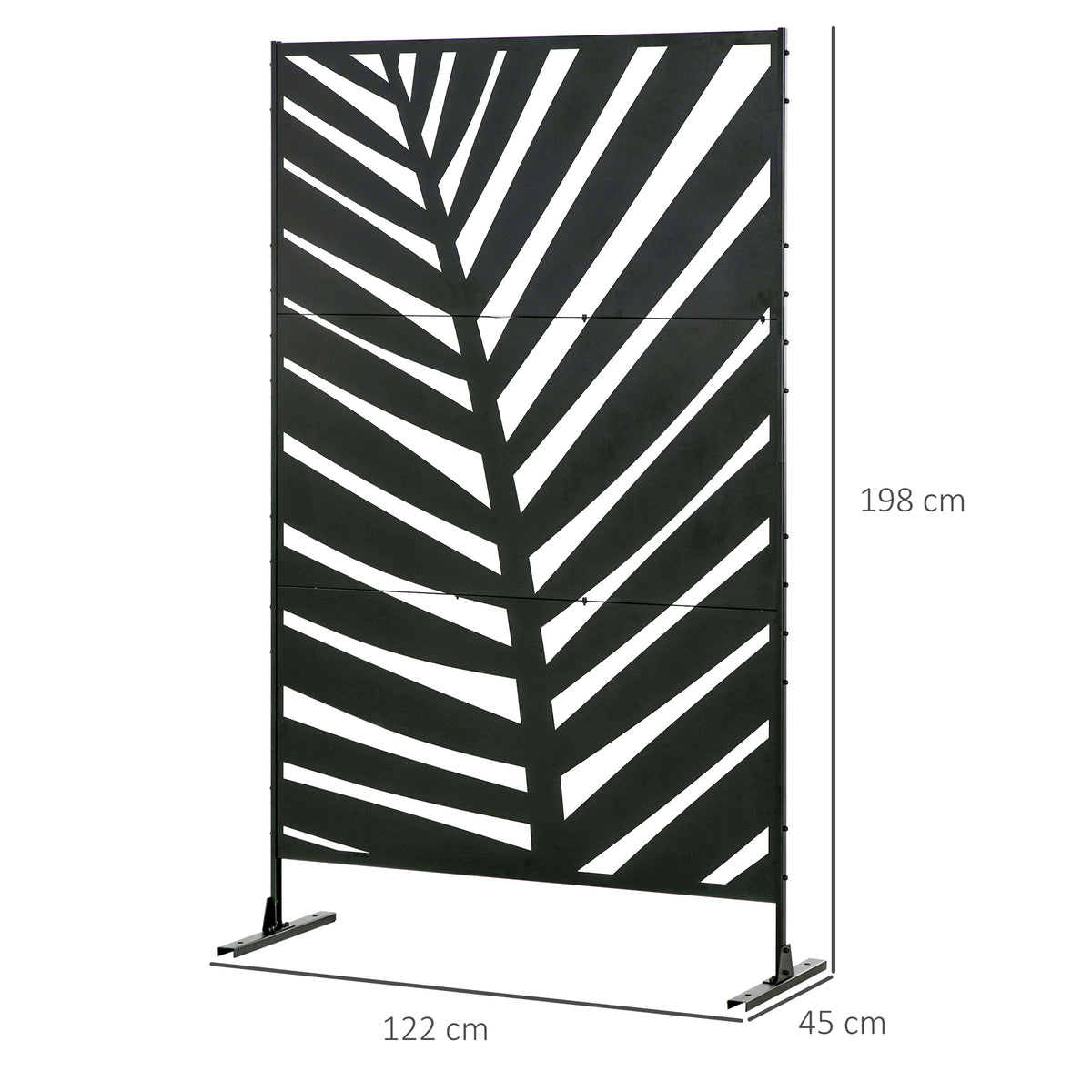 Paravent séparateur de jardin balcon décoratif extérieur à motif végétal en acier 122 x 45 x 198 cm noir