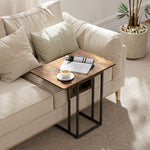 Table d'appoint bout de canapé avec station de charge, plateau pliable, 39 x 29 x 57 cm, brun rustique et noir