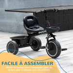Tricycle pour enfant évolutif avec siège réglable pédales 2 paniers ceinture pour enfant de 2 à 5 ans noir