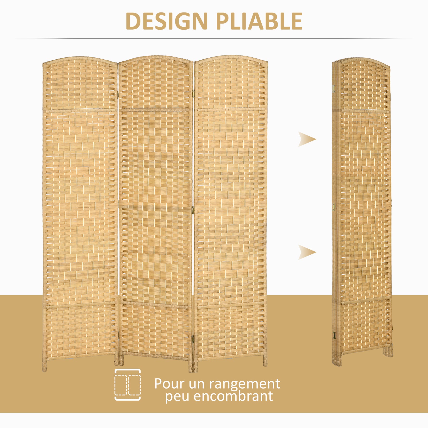 Paravent intérieur en bois 3 panneaux séparateur de pièce pliable pour salon chambre 135 x 180 cm bois naturel