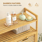 Meuble salle de bain en bambou, armoire salle de bain avec 2 paniers à linge et 2 étagères, 82x33x88cm, bois naturel