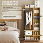 Armoire chambre penderie avec miroir, compartiments ouverts, placard et tringle de suspension, 80 x 30 x 170 cm, naturel