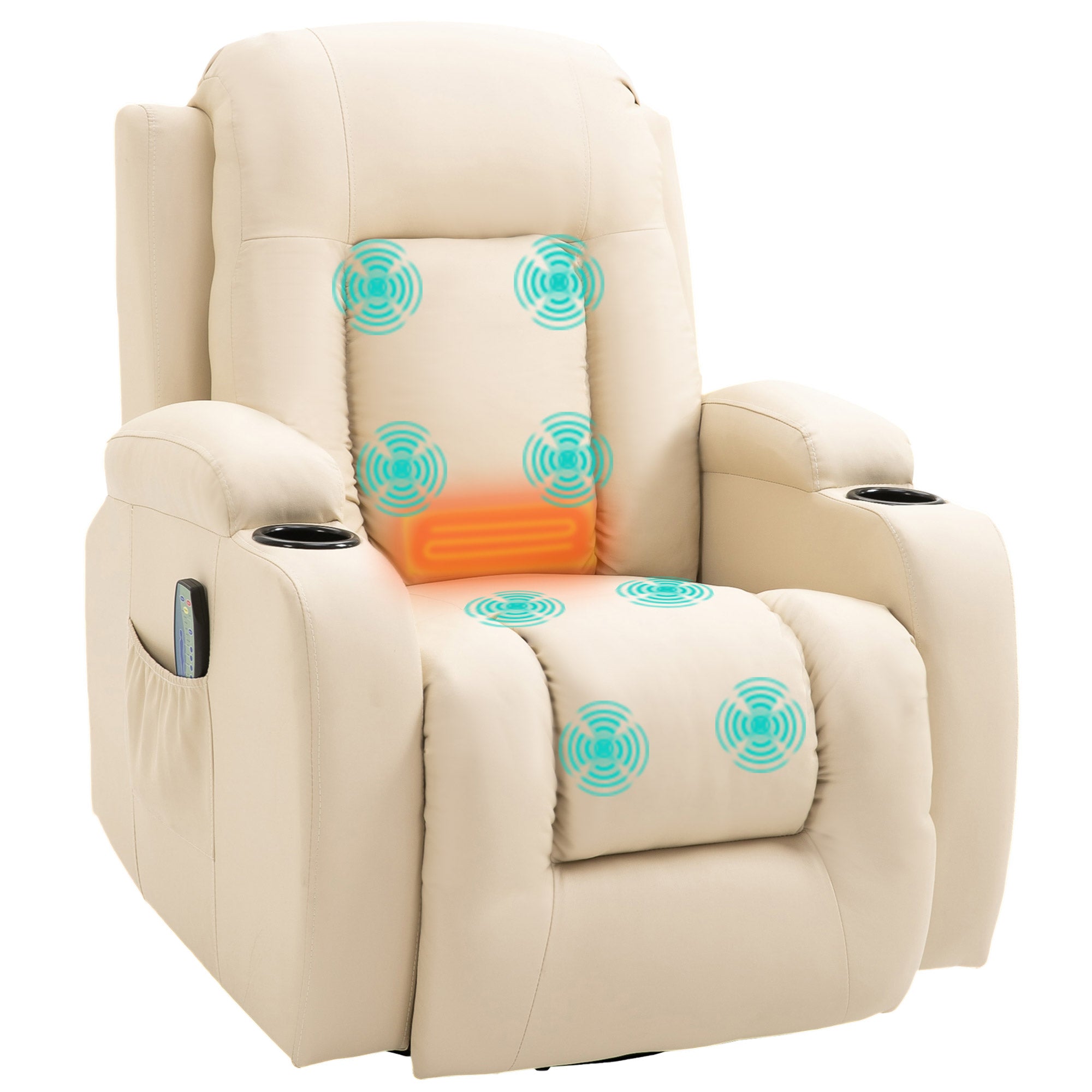 Fauteuil de Massage et Relaxation Chauffant 360° pivotant inclinable manuellement Repose-Pied télécommande