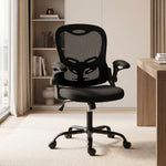 Chaise Bureau Ergonomique, Fauteuil de Bureau Maille, Accoudoirs Relevables, Hauteur Réglable, Fonction Bascule, Noir