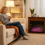 Cheminée électrique 1000W/2000W, fausse cheminée effet flamme 3D à 6 couleurs et 3 luminosités, 68,5x27,5x63cm, marron-8