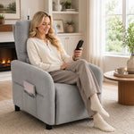 Fauteuil Inclinable de Massage par Vibration et Chauffage, Fauteuil de Relaxation en Tissu Éponge Bouclé, Gris