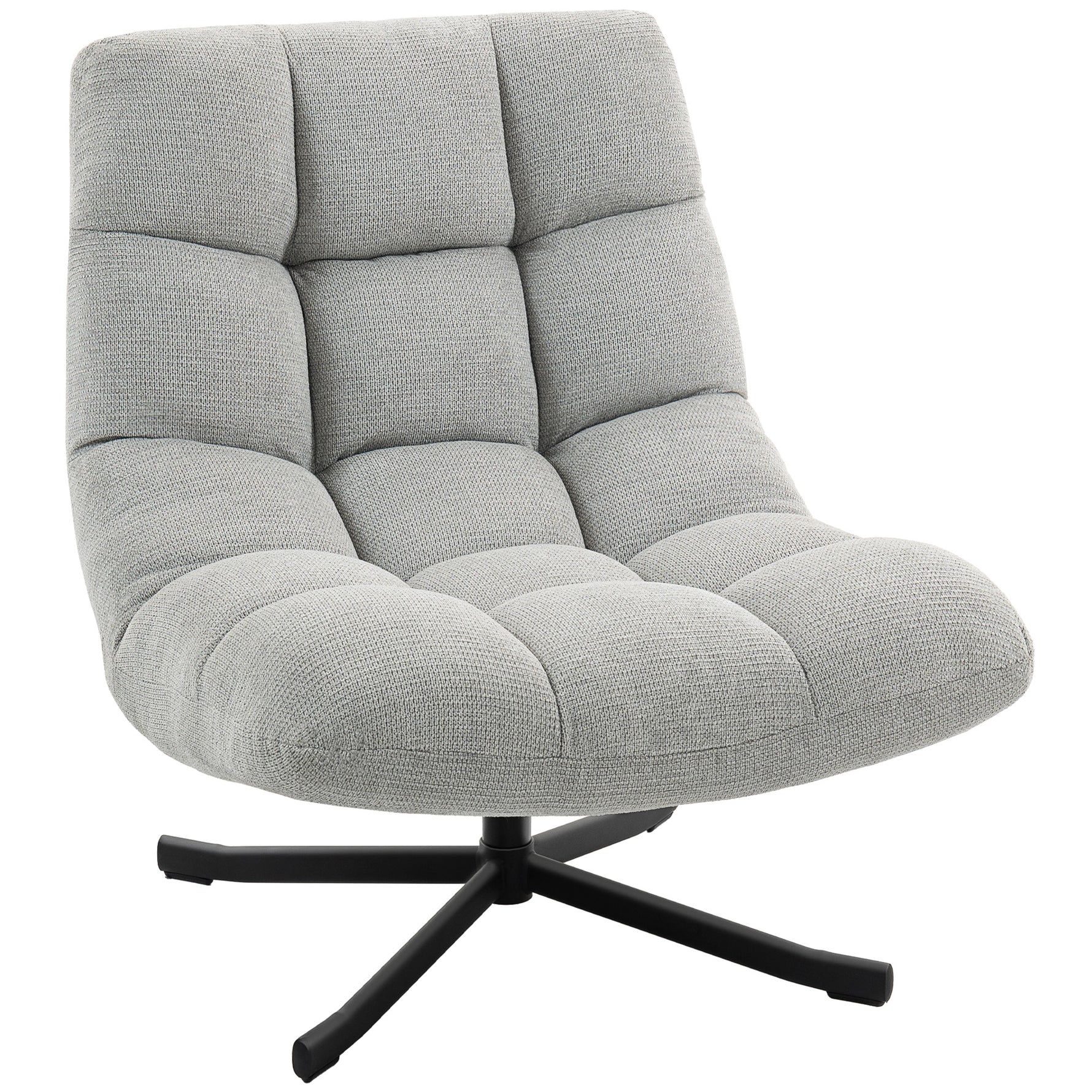 Fauteuil salon sans accoudoirs, chaise pivotante en tissu chenille, assise large, 75 x 95 x 90 cm gris clair