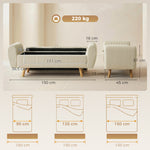 Banc de rangement 73 L, coffre de rangement rembourré en velours côtelé avec accoudoirs et pieds en bois d'hévéa, beige