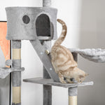 Floor-to-ceiling cat tree, height-adjustable cat tower from 240-260 cm with multiple levels, light gray