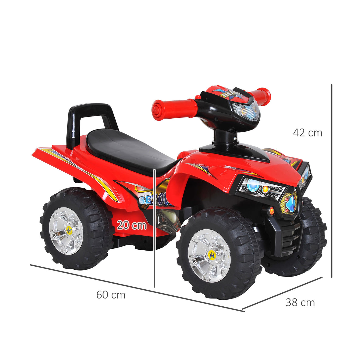 Porteur Enfants Quad 12-36 Mois dim. 60L x 38l x 42H cm Effets Lumineux et sonores Rouge Noir