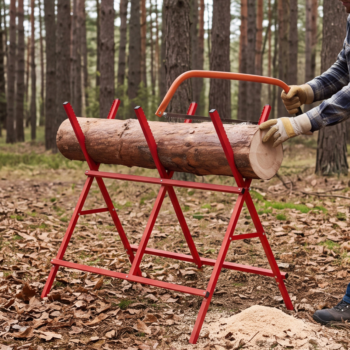 Robuuste opvouwbare stalen schraag, draagvermogen 150 kg, in hoogte en breedte verstelbaar, 102,5 x 71 x 101 cm, rood