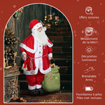 Figurine de Père Noël, Debout de Père Noël Rouge Traditionnelle 140 cm avec Sac de Cadeaux, Effets Sonores et Cloche