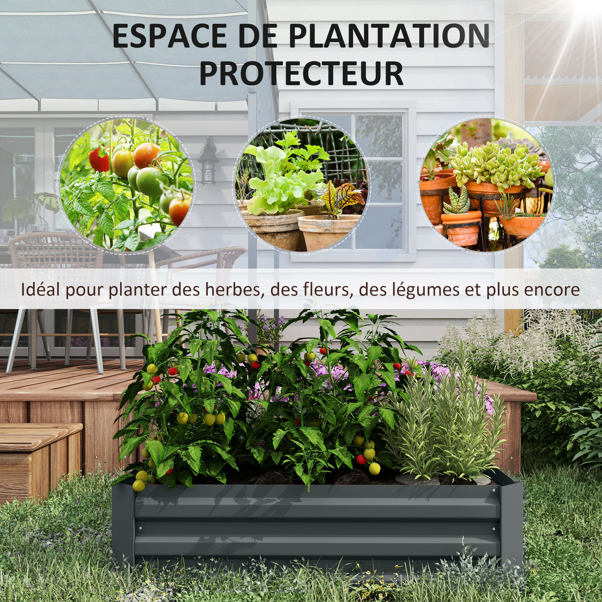 Lot de 2 carré potager de jardin dim. 100L x 100l x 30H cm - tôle d'acier ondulée gris foncé