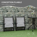 Ensemble de jardin 3 pièces 2 chaises inclinables multi-positions pliables table ronde verre trempé métal textilène gris